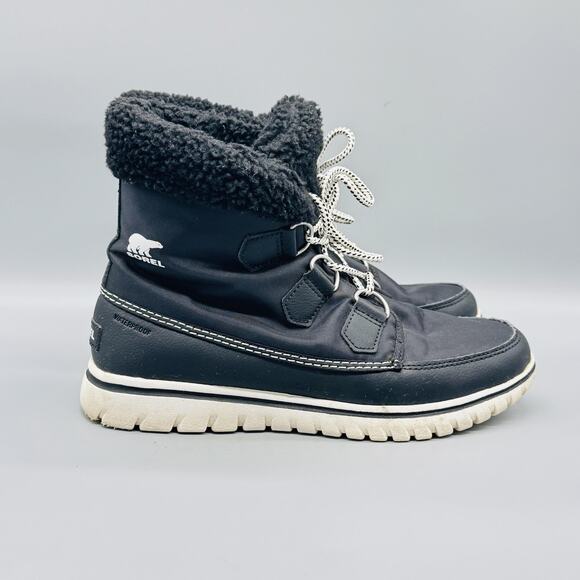 Sorel Boots Womens 8.5 Black Waterproof Faux Fur Lace Up Carnival Winter Snow - Picture 1 of 13